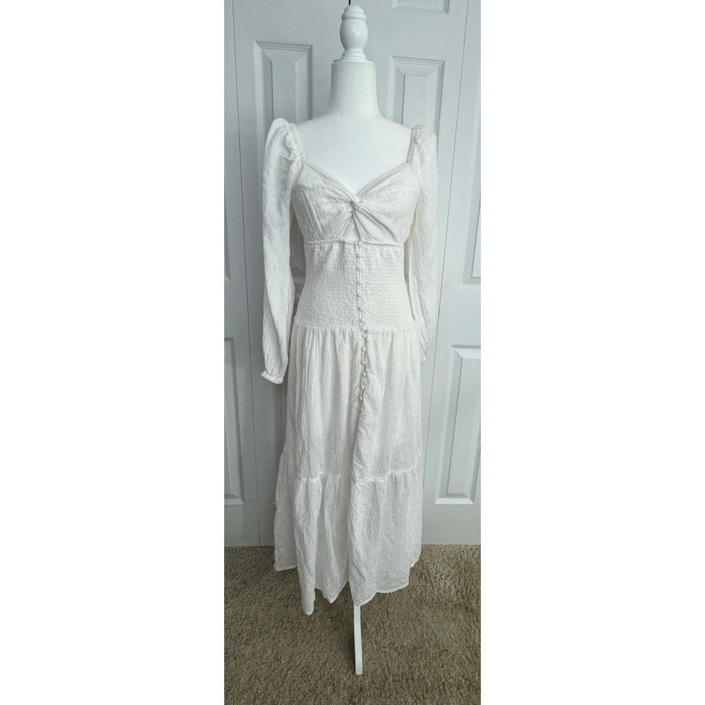 Astr The Label Long Sleeve‎ Twist Bust Dress Women's Small White Puffy Sleeve
